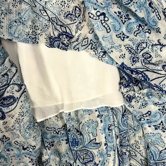 Ralph Lauren Tiered Maxi Skirt Womens S Blue Paisley 100% Silk Bohemian Gypsy - Picture 5 of 9